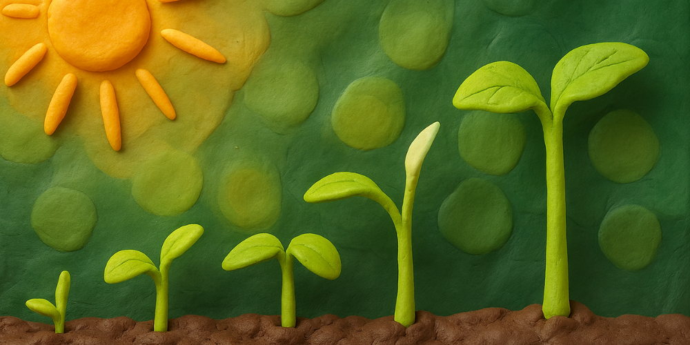 Illustration of seedlings growing under the sun, symbolising growth, learning and development in Technology Enabled Care and CPD training.